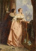 Zwei Damen am Balkon, im Hintergrund San Giorgio Maggiore, Venedig Edouard Hamman